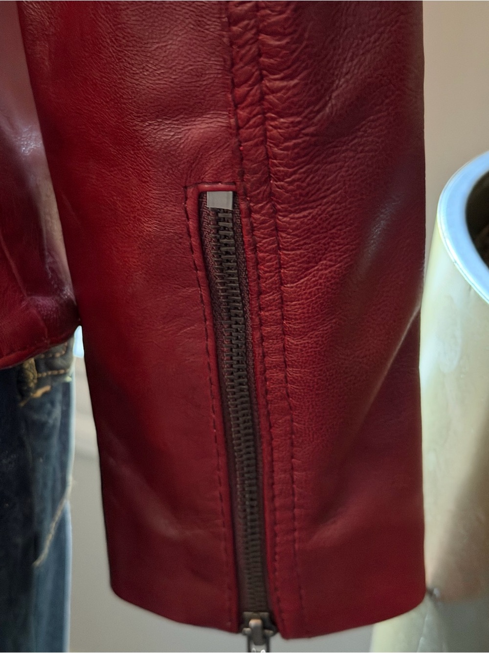 NWT 100% GENUINE LAMB NAPPA LEATHER Brick Lane Burgundy Red Moto Biker Jacket Sm - Picture 6 of 15